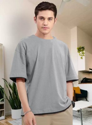 CLOFLIX Solid Men Round Neck Grey T-Shirt