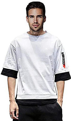 Richifashionhub Colorblock Men Round Neck White T-Shirt