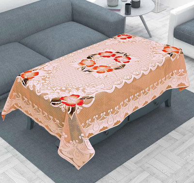 Sparklings Cotton 4 Seater Embroidered Table Cover(Orange)