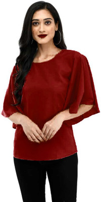 Annectant Casual Solid Women Maroon Top