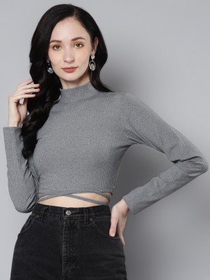 SASSAFRAS Casual Solid Women Grey Top