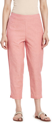 Fabindia Slim Fit Women Pink Trousers