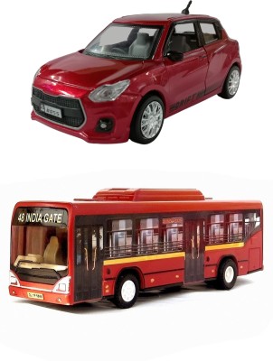 amisha gift gallery Combo of Pull Back Action New Maruti Swift with Low Floor CNG City Bus Model Toy Car for Kids and Boys (Color May Vary)(Multicolor, Pack of: 1)