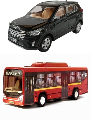 amisha gift gallery Combo of Pull Back Action SUV Creta with Low Floor CNG City Bus Model Toy Car for Kids and Boys (Color May Vary)(Multicolor)