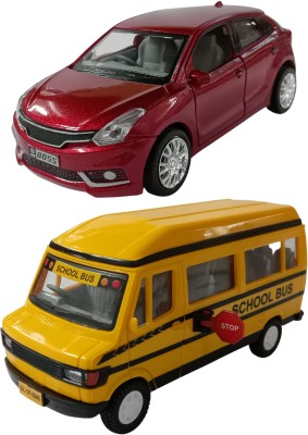 amisha gift gallery Combo of Pull Back Action Baleno with School Bus Model Toy Car for Kids and Boys (Color May Vary)(Multicolor, Pack of: 1)