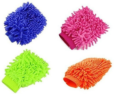 MOCKHE Microfiber Vehicle Washing  Hand Glove(Pack Of 4)