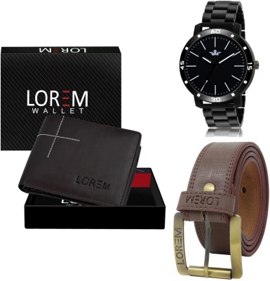 LOREM Mens Combo Of Watch With Artificial Leather Wallet & Belt Analog Watch  - For Men