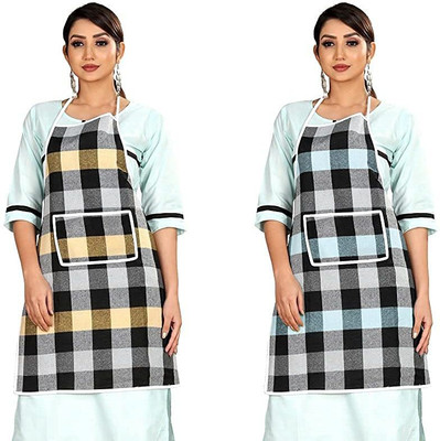 VOYARGE Cotton Home Use Apron - Free Size(Multicolor, Pack of 2)