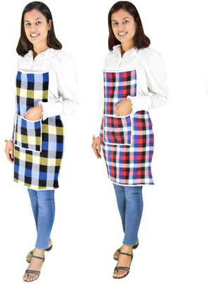 VOYARGE Cotton Home Use Apron - Free Size(Multicolor, Pack of 2)