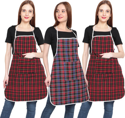 JMI Cotton Chef's Apron - Free Size(Red, Blue, Pack of 3)