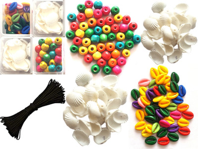 Artonezt Storage Box + Black Thread + Wooden Beads + Sea Shells for DIY Art and Crafts