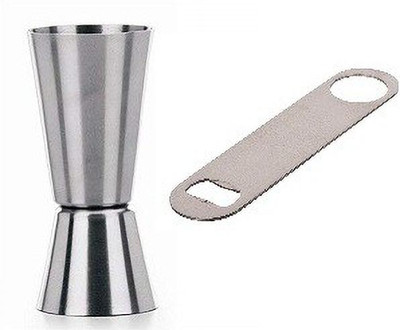 Dynore Dynore set of 2 Stainless steel bottle opener with tall peg measure 30/60 2 - Piece Bar Set(Stainless Steel)