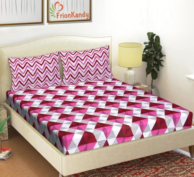 FrionKandy Living 104 TC Cotton Double Printed Flat Bedsheet(Pack of 1, Pink-Multi-3)