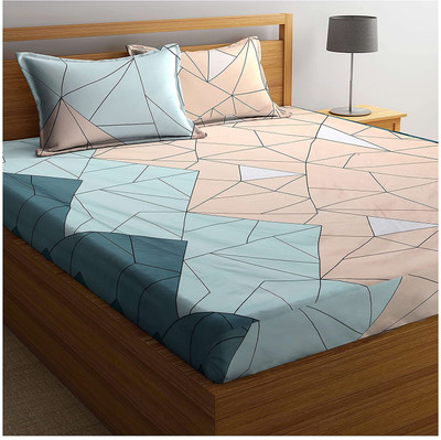 DECOMIZER 210 TC Cotton King Geometric Fitted (Elastic) Bedsheet(Pack of 1, Beige)
