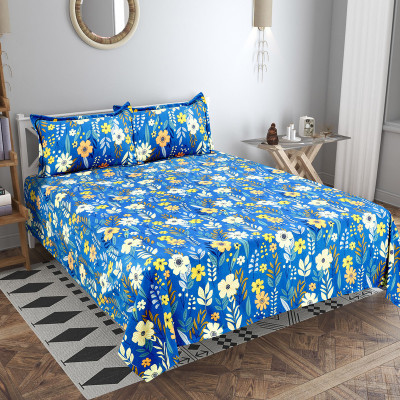 VAS COLLECTIONS Cotton Double Flat 220 TC Floral Bedsheet(Pack of 1, Dark Blue)