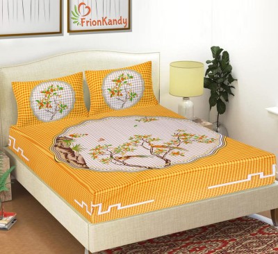 FrionKandy Living 104 TC Cotton Double Printed Flat Bedsheet(Pack of 1, Yellow)