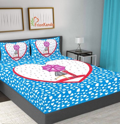 FrionKandy Living 104 TC Cotton Double Printed Flat Bedsheet(Pack of 1, Light Blue-2)