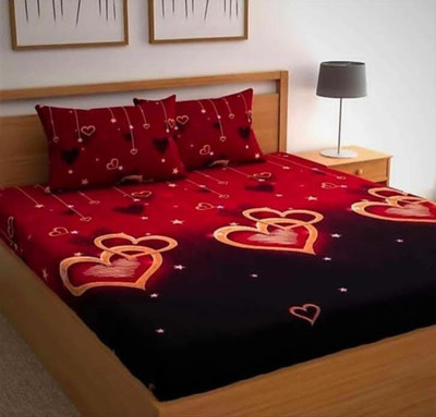 PRIYAL TRADERS 104 TC Polycotton Double 3D Printed Flat Bedsheet(Pack of 1, Black)