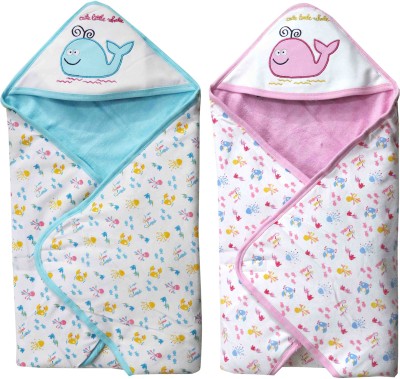 FAVISM Cartoon Single Hooded Baby Blanket for  AC Room(Cotton, Blue & Pink)