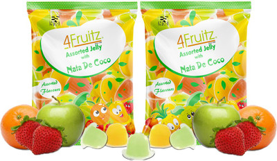4Fruitz Assorted Fruit Flavor Jelly Added Nata De Coco (Imported Quality) (Pack of 2) Assorted Jelly Candy(2 x 300 g)