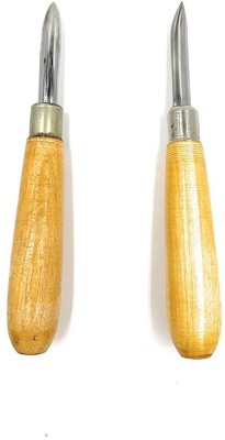 Erasio Steel Burnisher Set of 2 Straight & Curved with Wood Handle for Bezel Setting, Paring Chisel Set