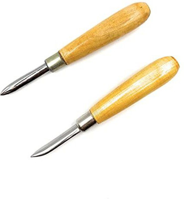 HOUF Steel Burnisher Set of 2 Straight & Curved with Wood Handle for Bezel Setting, Paring Chisel Set(Pack of 2)