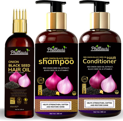 Phillauri Red Onion Black Seed Oil Ultimate Hair Care Kit (Shampoo + Hair Conditioner + Hair Oil)