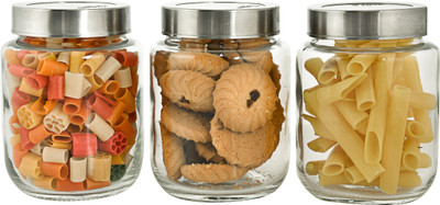 Machak Glass Cereal Dispenser  - 1000 ml(Pack of 3, Clear)