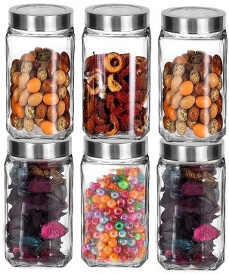 TINSUHG Glass Grocery Container  - 1000 ml(Pack of 6, Clear)