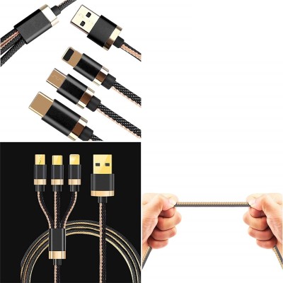 Triangle Ant Micro USB Cable 1.5 m ™3 in 1 USB data charging cable multipin cable Multi-Pin Cable Nylon Fiber(Compatible with Computer, Mobile, Tablet, MP3 Player,, Smart Watch, Multicolor, One Cable)