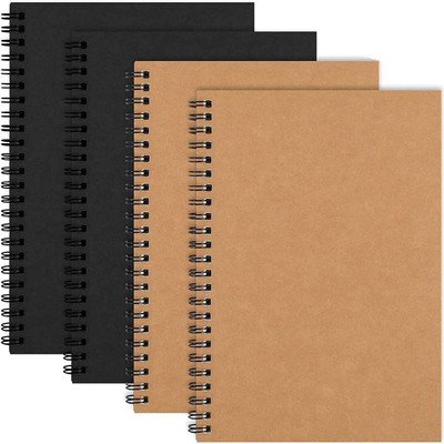 Eoout 6 Pack Unlined Spiral Notebook, 100 Blank Pages, 50 Sheets, Sketch Books, A5 Notebook Blank 100 Pages(Brown, Black, Pack of 4)