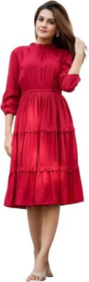 Meehikha Creations Women Fit and Flare Red Dress