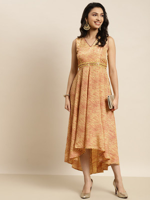 Shae by SASSAFRAS Women Asymmetric Yellow Midi/Calf Length Dress