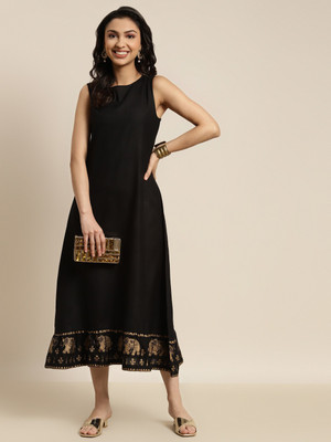Shae by SASSAFRAS Women A-line Black Midi/Calf Length Dress