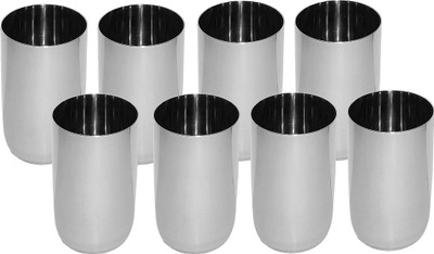 A & H ENTERPRISES (Pack of 8) Water Drinking Glass Set Plain Design Stainless Steel Glasses ( 300 ML )- 8 Pcs Glass Set Water/Juice Glass(300 ml, Steel, Steel)