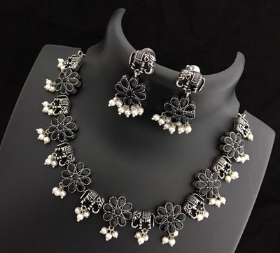 PBM CREATIONS Oxidised Silver Black, White, Silver Jewellery Set(Pack of 1)