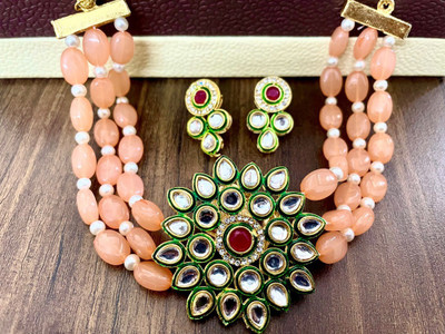 SUBHARPIT Brass Gold-plated Orange Jewellery Set(Pack of 1)