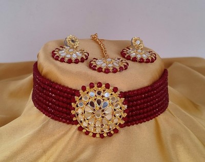 Gyan Jewels Crystal Maroon, Gold, Silver Jewellery Set(Pack of 1)