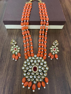 SUBHARPIT Brass Gold-plated Orange Jewellery Set(Pack of 1)