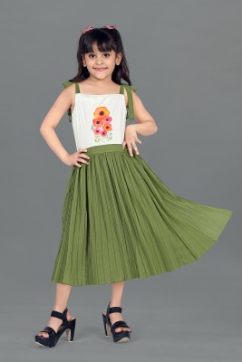 Fashion Dream Girls Midi/Knee Length Casual Dress(Green, Sleeveless)