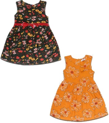 Born Baby Girls Midi/Knee Length Casual Dress(Multicolor, Sleeveless)