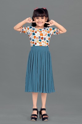 Fashion Dream Girls Calf Length Casual Dress(Blue, Short Sleeve)