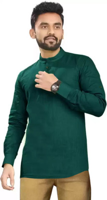 FOLGEN Men Solid Straight Kurta(Dark Green)