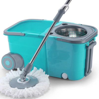 V-MOP Premium Double Bucket Spin Mop with Wheels (( 6 Months Warranty on Rod Set ))-RR Wet & Dry Mop(Multicolor)