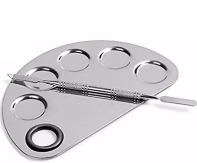 Jollity Secrets 5-well Stainless Steel Makeup Palette with Spatula Tool Used for Mixing(Silver)