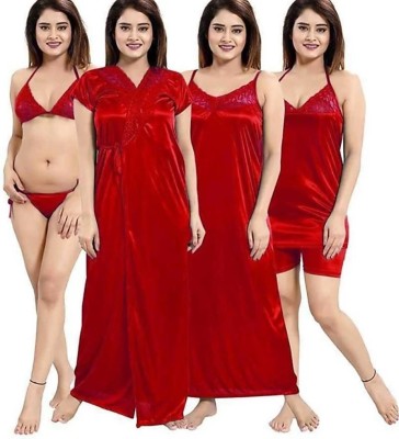 FOXBOOM Women Nighty with Robe(Red)