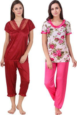 KEOTI Women Printed Pink Night Suit Set