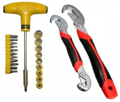 Gauba Traders T-Bar 24 pcs Screw driver and socket Toolkit + Snap & Grip Wrenc Hand Tool Kit(24 Tools)