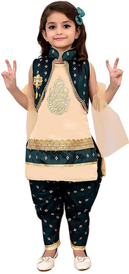 NEW TREND COLLECTION Girls Festive & Party Ethnic Jacket, Kurta and Dhoti Pant Set(Red Pack of 1)
