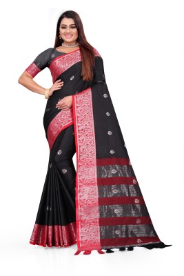 VCREATION Embellished Kanjivaram Cotton Silk Saree(Silver)